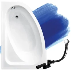 Baignoire D'Angle|Badland Baignoire asymétrique 140 x 80 Gauche CORNEA acrylique blanc, sans Habillage + Pieds + Vidage à chromé
