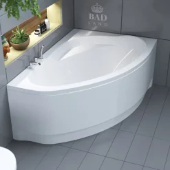 Baignoire D'Angle|Badland Baignoire asymétrique 150 x 100 Droite MAREA acrylique blanc + avec Tablier + Pieds + Vidage à chromé