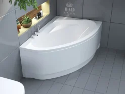 Baignoire D'Angle|Badland Baignoire asymétrique 150 x 100 Droite MAREA acrylique blanc + avec Tablier + Pieds + Vidage à chromé