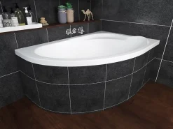 Baignoire D'Angle|Badland Baignoire asymétrique 130 x 85 Droite STANDARD acrylique blanc + Habillage en polystyrène + Pieds + Vidage à chromé