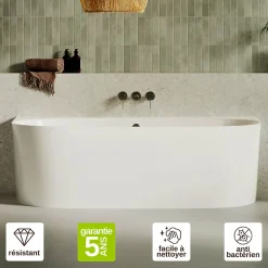 Lavaberg Baignoire asymétrique 180 x 86 x 80 cm Blanc Mat en minéral composite - Mod. FROSK avec Trop Plein