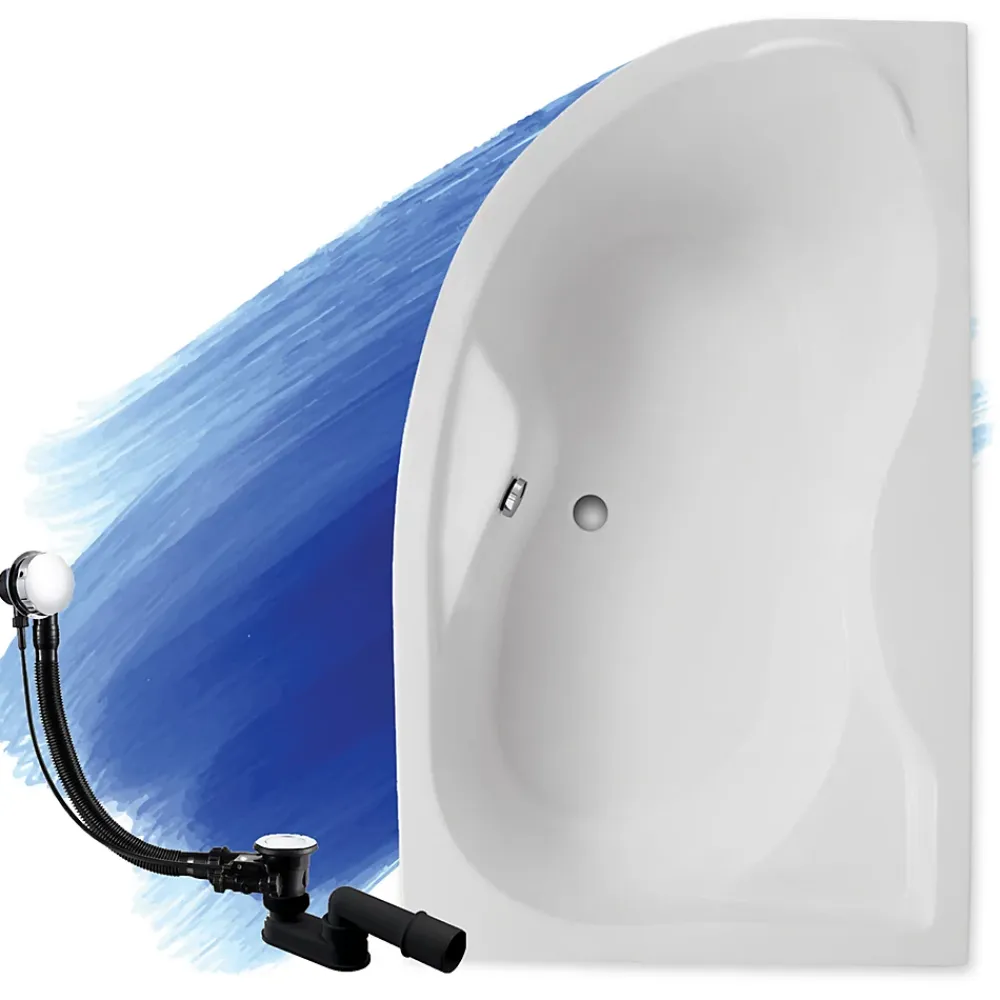 Baignoire D'Angle|Badland Baignoire asymétrique 170 x 110 Droite DORA acrylique blanc, sans Habillage + Pieds + Vidage à chromé