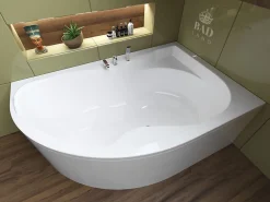 Baignoire D'Angle|Badland Baignoire asymétrique 170 x 110 Droite DORA acrylique blanc, sans Habillage + Pieds + Vidage à chromé