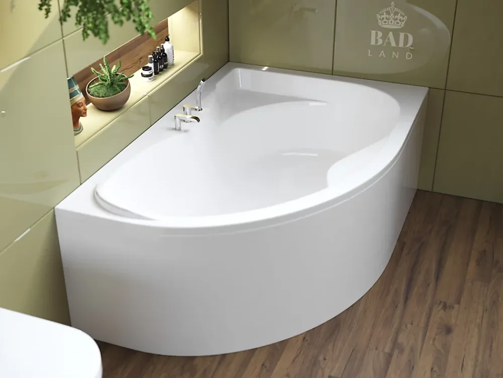 Baignoire D'Angle|Badland Baignoire asymétrique 170 x 110 Droite DORA acrylique blanc, sans Habillage + Pieds + Vidage à chromé