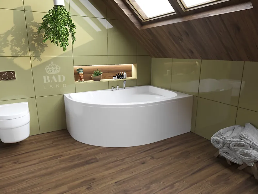 Baignoire D'Angle|Badland Baignoire asymétrique 170 x 110 Droite DORA acrylique blanc, sans Habillage + Pieds + Vidage à chromé