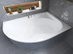 Baignoire D'Angle|Badland Baignoire asymétrique 170 x 110 Droite DORA acrylique blanc, sans Habillage + Pieds + Vidage à chromé