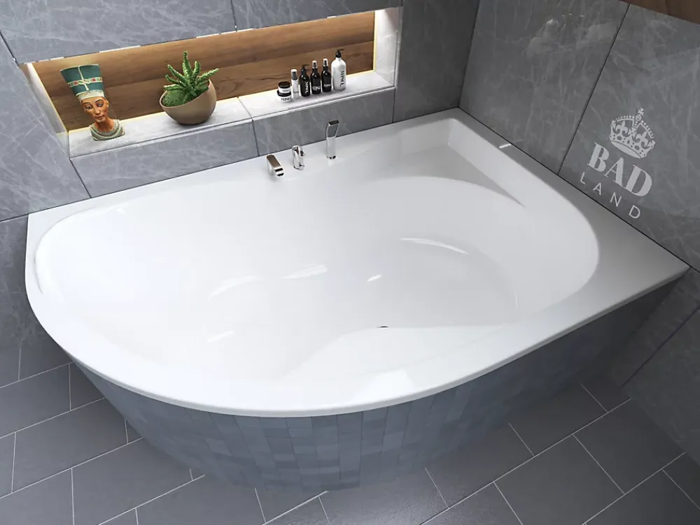 Baignoire D'Angle|Badland Baignoire asymétrique 170 x 110 Droite DORA acrylique blanc, sans Habillage + Pieds + Vidage à chromé