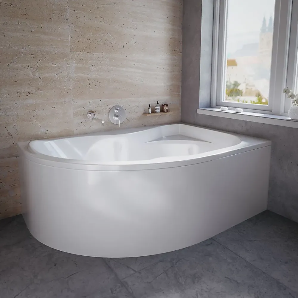 Baignoire D'Angle|Badland Baignoire asymétrique 170 x 110 Droite DORA acrylique blanc, sans Habillage + Pieds + Vidage à chromé
