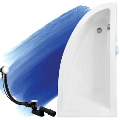 Baignoire D'Angle|Badland Baignoire asymétrique 150 x 70 Droite PRAKTIKA acrylique blanc, sans Habillage + Pieds + Vidage à chromé