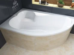 Baignoire D'Angle|Badland Baignoire asymétrique 160 x 105 Gauche MEGA acrylique blanc, sans Habillage + Pieds + Vidage à chromé