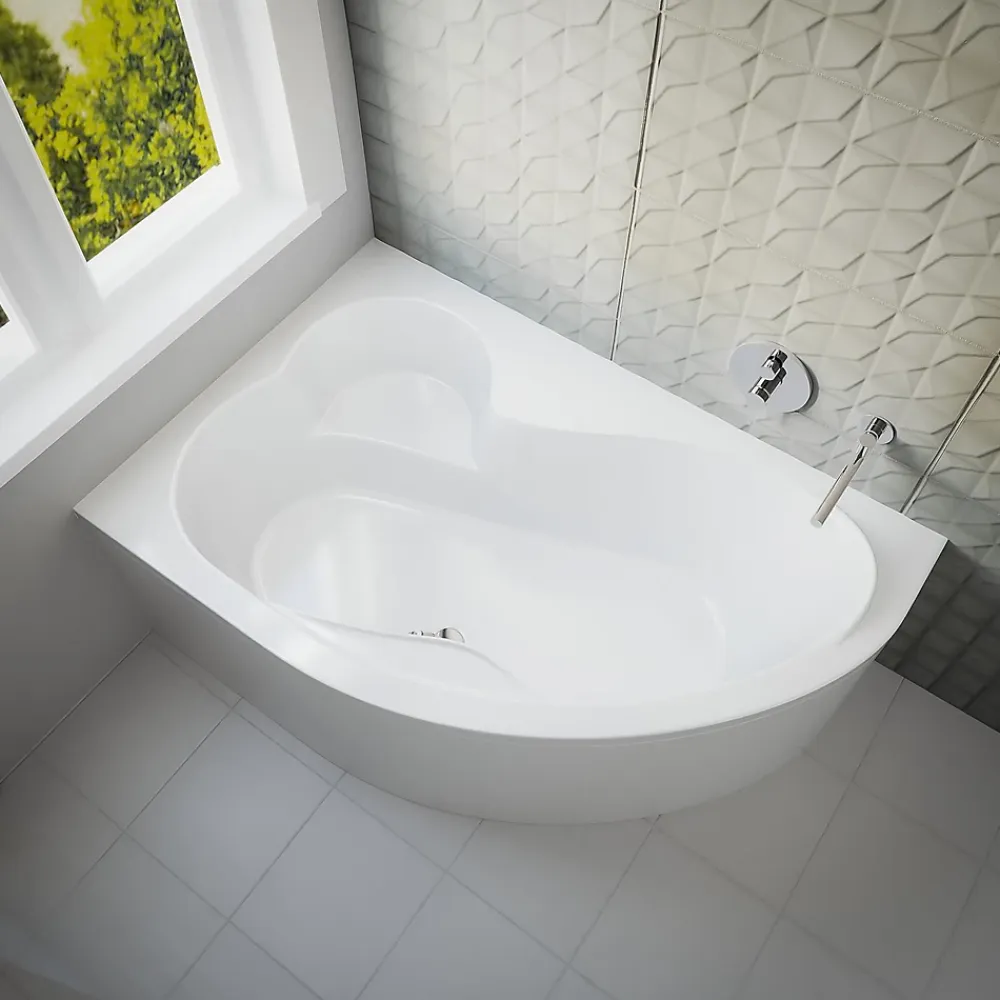Baignoire D'Angle|Badland Baignoire asymétrique 160 x 105 Gauche MEGA acrylique blanc, sans Habillage + Pieds + Vidage à chromé