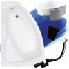 Baignoire D'Angle|Badland Baignoire asymétrique 160 x 100 Gauche RIMA acrylique blanc + Habillage en polystyrène + Repose Tête + Pieds + Vidage à chromé