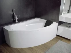 Baignoire D'Angle|Badland Baignoire asymétrique 170 x 110 Droite RIMA acrylique blanc, sans Habillage + Repose Tête + Pieds + Vidage à chromé