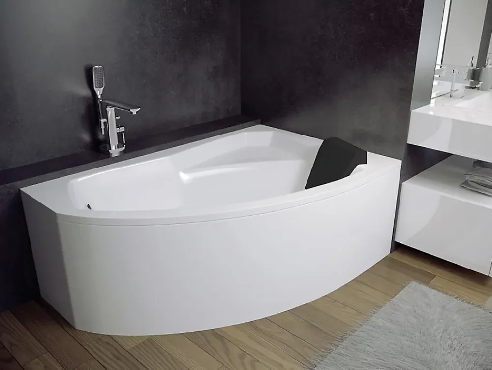 Baignoire D'Angle|Badland Baignoire asymétrique 170 x 110 Droite RIMA acrylique blanc, sans Habillage + Repose Tête + Pieds + Vidage à chromé