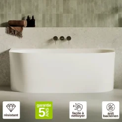 Baignoire Asymétrique|Lavaberg Baignoire asymétrique 158 x 86 x 58 cm Blanc Mat en minéral composite - Mod. FROSK sans Trop Plein