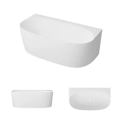 Baignoire Asymétrique|Lavaberg Baignoire asymétrique 158 x 86 x 58 cm Blanc Mat en minéral composite - Mod. FROSK sans Trop Plein