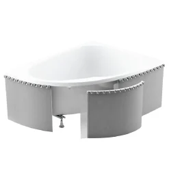 Baignoire D'Angle|Badland Baignoire asymétrique 150 x 70 Droite MILENA acrylique blanc + Habillage en polystyrène + Pieds + Vidage à chromé