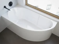Baignoire D'Angle|Badland Baignoire asymétrique 145 x 85 Gauche MIKI acrylique blanc, sans Habillage + Pieds + Vidage à chromé