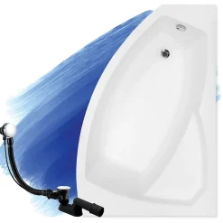 Baignoire D'Angle|Badland Baignoire asymétrique 140 x 90 Droite RIMA acrylique blanc, sans Habillage + Pieds + Vidage à chromé