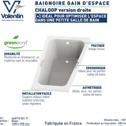 Baignoire Asymétrique|Valentin Baignoire asymétrique angle droit Chaloop L.160 x l.90 cm sans tablier