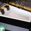 Besco Baignoire Asymétrique avec Tablier Noir - 180 x 125 cm - GAUCHE - INTIMA DUO - 2 REPOSE-TÊTES OFFERTS