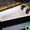 Baignoire Asymétrique|Besco Baignoire Asymétrique avec Tablier Noir - 180 x 125 cm - DROITE - INTIMA DUO - 2 REPOSE-TÊTES OFFERTS