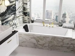 Baignoire Asymétrique|Besco Baignoire asymétrique blanche encastrée + repose tête - INTIMA SLIM - 160 x 90 cm - gauche