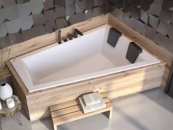 Baignoire D'Angle|Badland Baignoire asymétrique 170x125 Droite INTIMA SLIM acrylique blanc+Habillage en polystyrène(4 cm)+Repose Tête+Pieds +Vidage à chromé