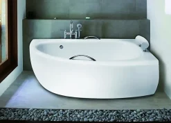 Baignoire D'Angle|Badland Baignoire asymétrique 150x70 Droite MILENA PREMIUM acrylique blanc, sans Habillage +Poignées +Repose Tête +Pieds + Vidage à chromé