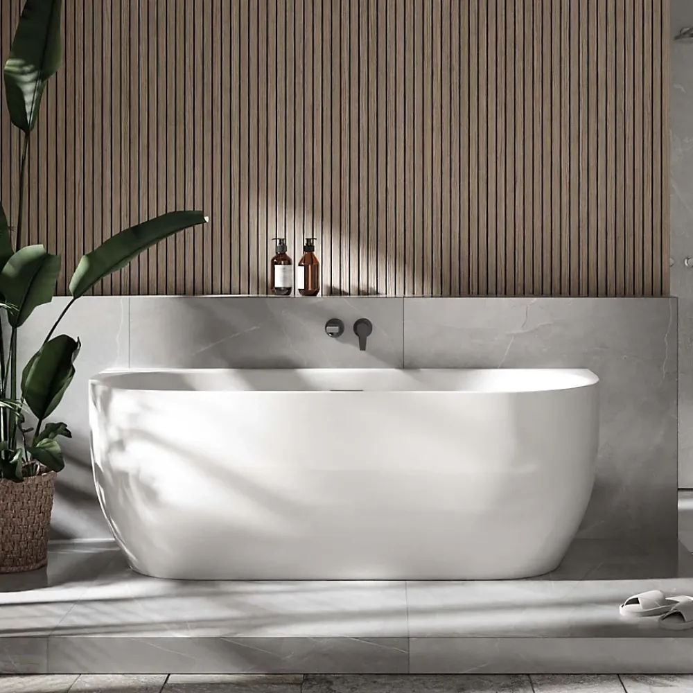 Baignoire Îlot|Bernstein Baignoire autoportante LENA acrylique blanc brillant - 170x75cm - Garantie 5 ans - Avec robinet mitigeur 1521, Avec siphon