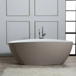Baignoire Îlot|Kiamami Valentina Baignoire Autoportante Rachele En Résine De Marbre Blanc Et Beige