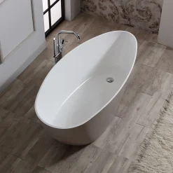 Baignoire Îlot|Kiamami Valentina Baignoire Autoportante Rachele En Résine De Marbre Blanc Et Beige