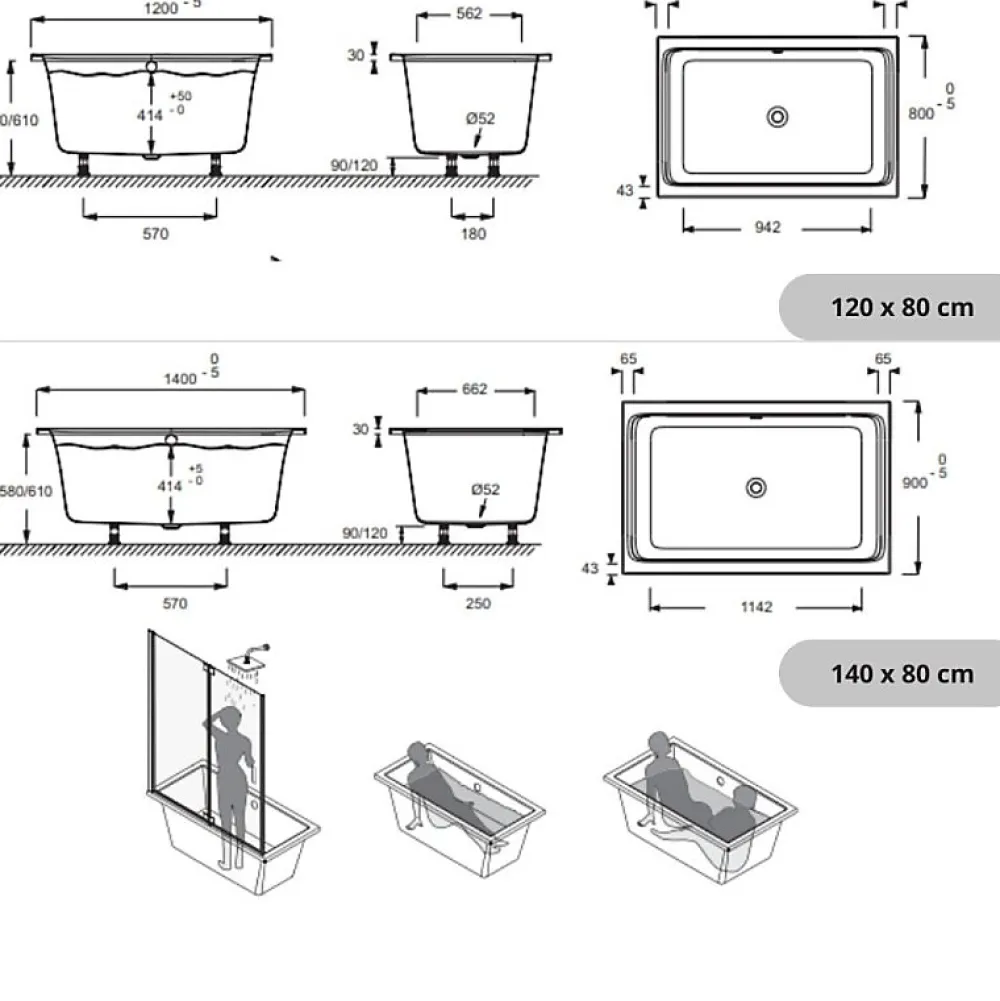 Baignoire Droite|Jacob Delafon Baignoire bain douche 140 X 90 Capsule + marche pieds