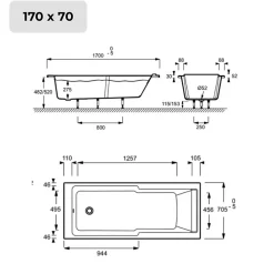 Jacob Delafon Baignoire bain douche Struktura + pare bain + tablier + étagère 170 x 70
