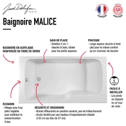 Baignoire Droite|Jacob Delafon Baignoire bain douche Malice antidérapante + tablier niche 160 x 85 version droite