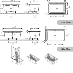 Baignoire Droite|Jacob Delafon Baignoire bain douche Capsule, compacte + pare bain en angle 120 x 80 cm