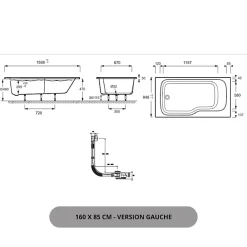 Jacob Delafon Baignoire bain douche Malice antidérapante + tablier angle 160 x 85 gauche