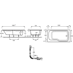 Jacob Delafon Baignoire bain douche Malice antidérapante + tablier angle 170 x 90 droite