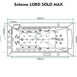 Archipel Baignoire balneo LORD SOLO MAX BLACK 1 place 180X90 - GAUCHE