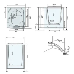 Eliteshopping Baignoire Balnèo avec porte pour seniors 93 x 83 x h100 cm Lavander