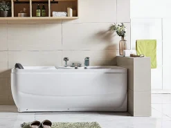 Vente-unique Baignoire balnéo blanche - 1 place - 140L - 150 x 75 x 54,5 cm - Angle droit - GAVINO