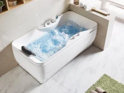 Vente-unique Baignoire balnéo blanche - 1 place - 140L - 150 x 75 x 54,5 cm - Angle droit - GAVINO