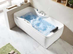 Vente-unique Baignoire balnéo blanche - 1 place - 140L - 150 x 75 x 54,5 cm - Angle gauche - GAVINO