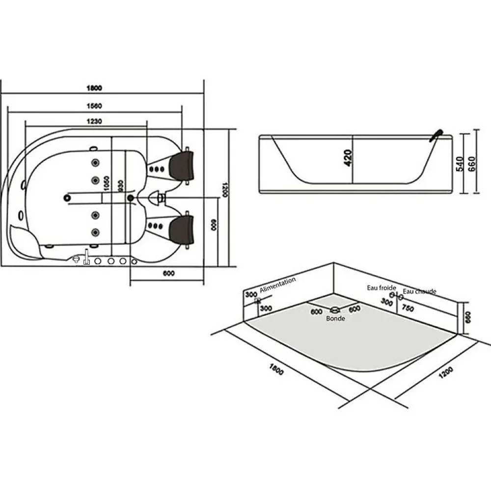 Distribain Baignoire balnéo D-Mauna-Loa 30 jets Whirlpool