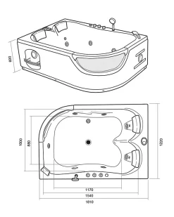 Eliteshopping Baignoire Balnèo hydromassage noir 120 x 180 cm 8 jets Violet