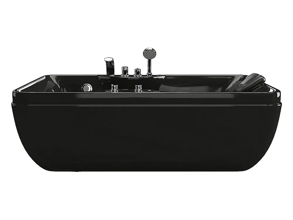 Baignoire Balnéo|Vente-unique Baignoire balnéo noire - 1 place - 140L - 150 x 75 x 54,5 cm - Angle gauche - GAVINO