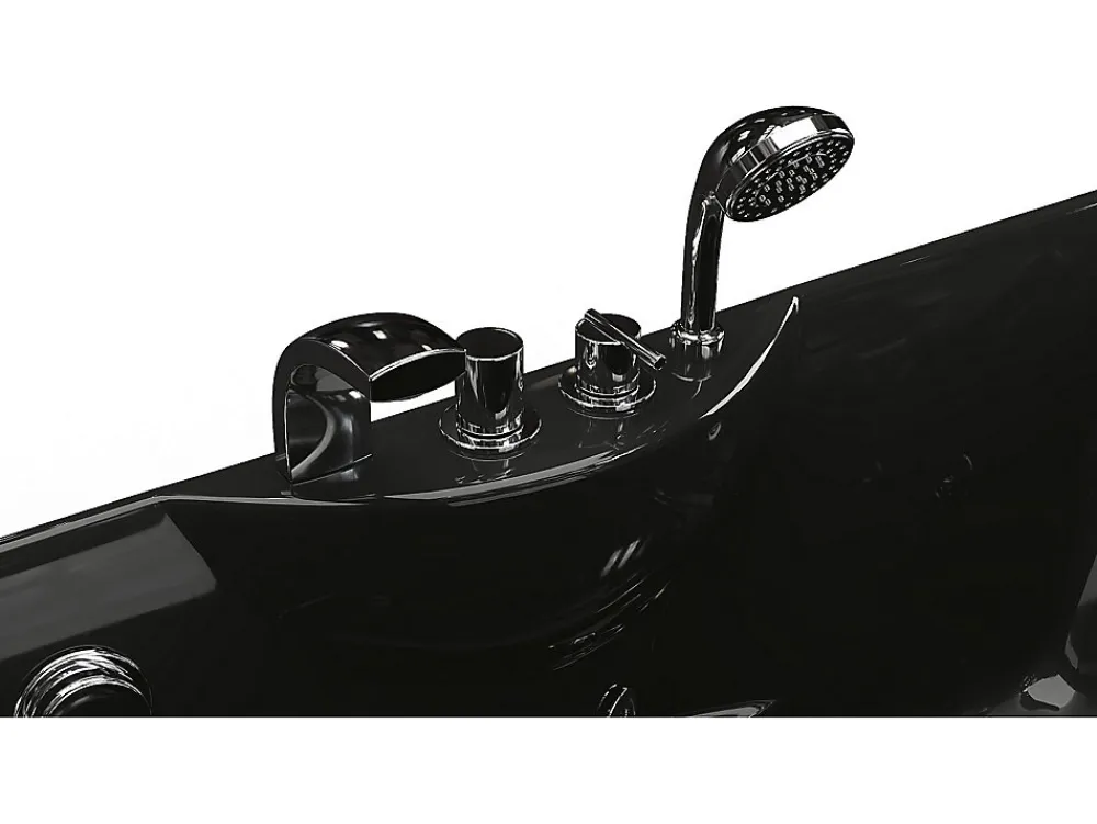 Baignoire Balnéo|Vente-unique Baignoire balnéo noire - 1 place - 140L - 150 x 75 x 54,5 cm - Angle gauche - GAVINO