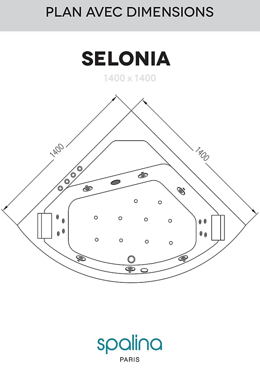 Baignoire Balnéo|Baignoire D'Angle| Baignoire balnéo Selonia 140 x 140 cm