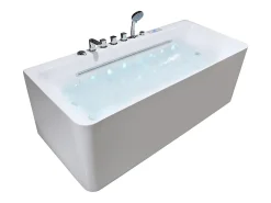 Vente-unique Baignoire balnéo semi-ilot blanche - 1 place - 470 L - 170 x 75 cm - KIRANA