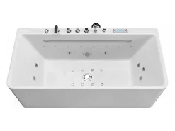 Vente-unique Baignoire balnéo semi-ilot blanche - 1 place - 470 L - 170 x 75 cm - KIRANA